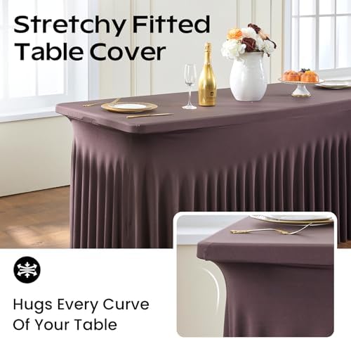 CO-AVE 4pack Brown Spandex Tablecloths 6ft for Rectangle Tables, Wrinkle Free Classy Table Skirt Stretchy 6 Foot Fitted Table Cloths Covers for Weddings Birthday Party Events Banquette Baby Shower - Image 4