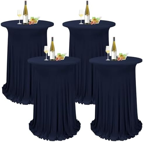 4 Packs Navy Blue Round Cocktail Table Skirt 32"x 43" by REWOMC