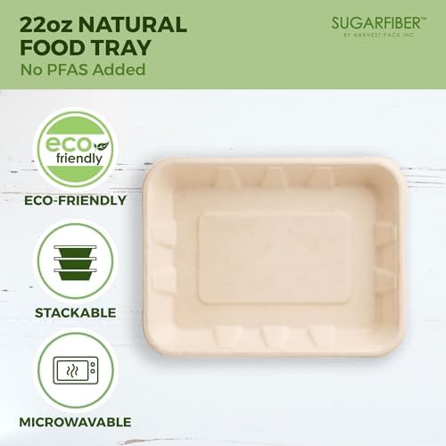 22 oz Compostable Disposable Paper Food Trays with Lids Natural, 100 SET - Image 4