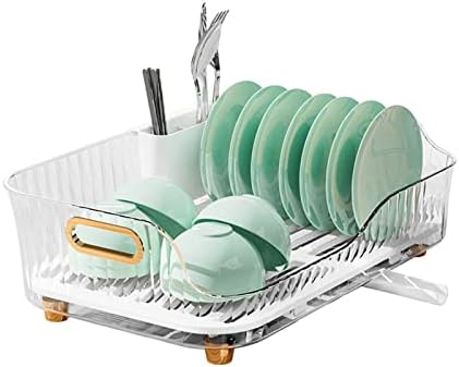 ZYFAB Dish Drying Rack, Kitchen Dish Drainer Rack, Plastic Transparent Sink Organizer Dish Rack Drainboard Set with Utensil Holder Cups Holder for Kitchen Counter,Clear by Unknown