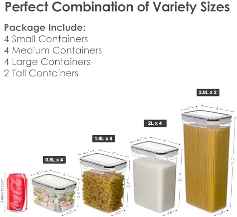 CHEFSTORY Airtight Food Storage Containers Set, 14 PCS Kitchen Storage Containers with Lids for Flour, Sugar and Cereal, Plastic Dry Food Canisters for Pantry Organization and Storage | BPA-Free Kitchen Organizers with Lids, For Flour, Sugar & Cereal, ... - Image 2