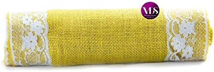 VDS Pack of 12, Burlap Table Runner with White Lace Edge, 100% Natural Jute Rustic Hessian Table Cloth Centerpiece for Wedding Birthday Party Banquet Table Decoration (Size 12X108 Inch)(Yellow) - Image 4