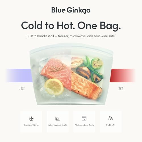 Blue Ginkgo Silicone Food Storage Bags, 4-Pack, Reusable, Made in Korea | Leakproof. Stand Up. Freezer and Dishwasher Safe. (Peach) - Image 4