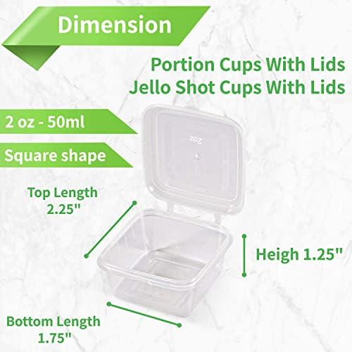 100ml & 2oz Containers with Lids (200 Pack), Small Plastic Condiment Containers with Lids, Jello Shot Cups, Portion Sauce Cups (Square) - Image 4