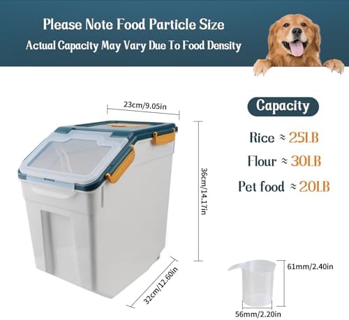 Large Flour Storage Container Bin 25lb, 4Pack Airtight Rice Storage Containers with Wheels Seal Locking Lid, BPA Free with Measuring Cup&Scoop for Flour, Rice, Grain(Blue) - Image 2