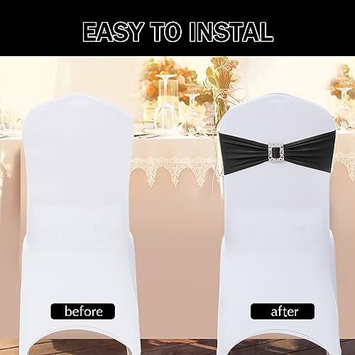 Joccun 120 PCS Spandex Chair Sashes Bows Stretch Chair Cover Band with Buckle Slider Universal Elastic Chair Ties for Wedding Banquet Party Event Decoration (Black) - Image 4