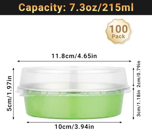 Beasea Mini Aluminum Cupcake Pans With Lids, 100 Pack 7.3oz Disposable Pie Pans, 4 Inch Aluminum Foil Baking Cups Pie Tart Tins Round Oven Dishes For Cheesecake Tart Quiche Dessert - Matcha Green - Image 2