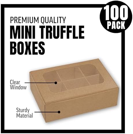100 pcs Kraft Mini Truffle Box for 6 treats with Window and Dividers, Bakery Boxes, 5 x 3.5 x 1.57 Inches VERY SMALL Baking Boxes, Square Truffles Decorating Supplies for Gift Giving - Image 3