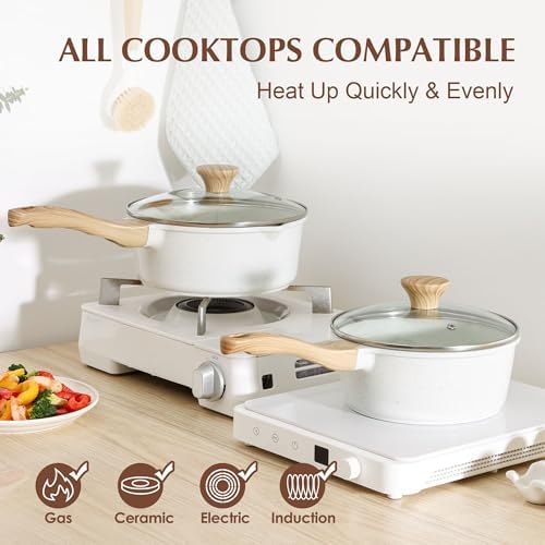 SENSARTE 2QT Ceramic Nonstick Saucepan with Lid, PTFE/PFAS/PFOS Free - Image 4