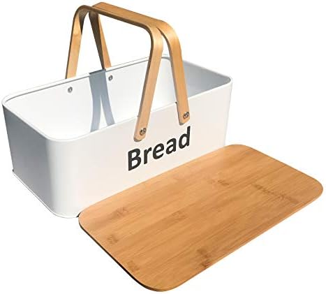 SOTECH Large Bread Box Metal Bread Bin with Bamboo Lid and Handle Food Storage Container Modern Box for kitchen Counter Organizer Kitchen Decor Outdoor Portable Bread Box (white) - Image 4