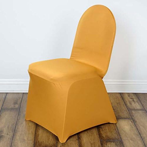 Tableclothsfactory 100 PCS Gold Stretchy Spandex Fitted Banquet Chair Cover Dinning Event Slipcover for Wedding Party Banquet Catering by TABLECLOTHSFACTORY