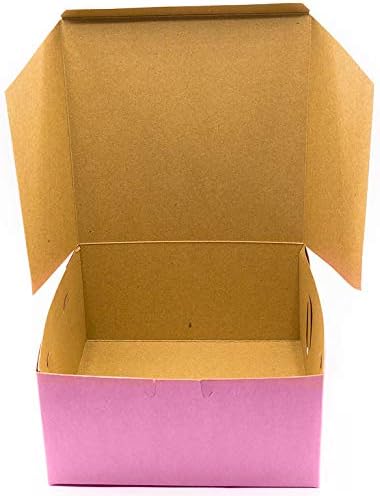 Made in USA 8" X 8" X 4" Recycled Pink Kraft Cake Box & 8" Round Cake Boards (Pack of 10 – Front Loading) - Image 3