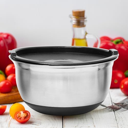Relaxdays BOWLY, Set of 3, Diameters: 17/21 / 25.5 cm, Mixing Set Stainless Steel with Aroma Protective Salad Serving Bowl with Fresh-Preserving Lid, Silver, 25.5 x 25.5 x 14.5 cm - Image 3