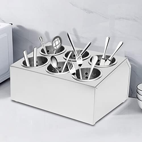 DYNAMI 6-Compartment Stainless Steel Utensil Holder,Commercial Perforated Silverware Holder,Cylinder Silverware Utensil Holder Flatware Organizer Countertop,for Restaurant Kitchen(6-Compartment) - Image 2