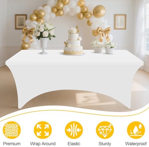 Smiry 2 Pack Spandex Table Cloth 34x34in, Elastic Fitted White Tablecloth - Image 3