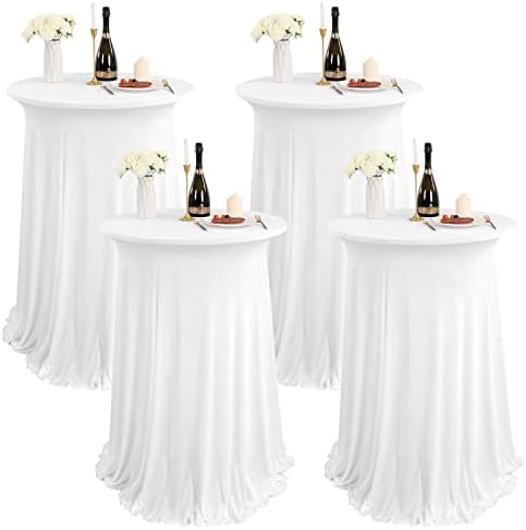 4 Packs White Round Cocktail Table Skirt 32"x 43" by REWOMC