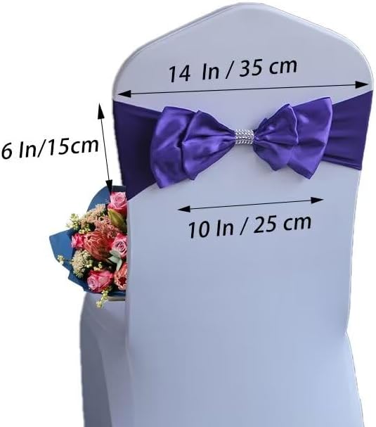 10 PCS Spandex Chair Sash Bow Tied,Elastic Sashes Chair Bands for Wedding Party Reception Events Celebration Banquets Hotel Event Decorations Chairs Decoration(Deep Purple) - Image 2