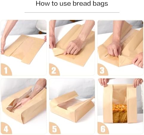 100 Pack Extra Large Paper Bread Bags for Homemade Bread,16×10×5 inch Sourdough Bags with Label Seal Stickers,Kraft Bakery Bag with Clear Front Window - Image 3