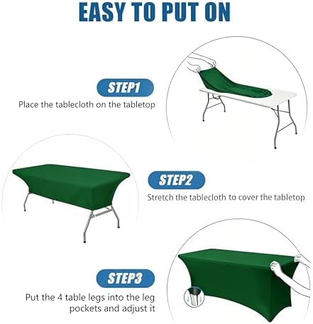 6FT Green Table Cloth - 2 Pack Fitted Stretch Rectangle Spandex Tablecloth, Washable Table Cover for Party, Picnic, Wedding, Banquet, Birthday and Festival(30" x 72") - Image 4