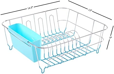 Sweet Home Collection 2 Piece Dish Drying Rack Set Drainer with Utensil Holder Simple Easy to Use Fits in Most Sinks, 14.5" x 13" x 5.25", Turquoise Blue (Pack of 12) - Image 4