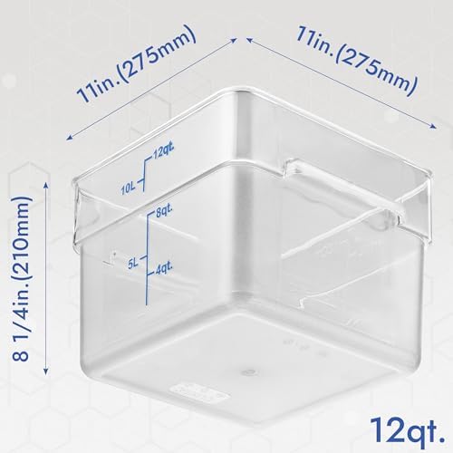 CURTA 4 Pack Food Storage Containers with Blue Lids - NSF Listed Commercial Grade in 12.0 Qt - Square, Clear, Polycarbonate - Image 7