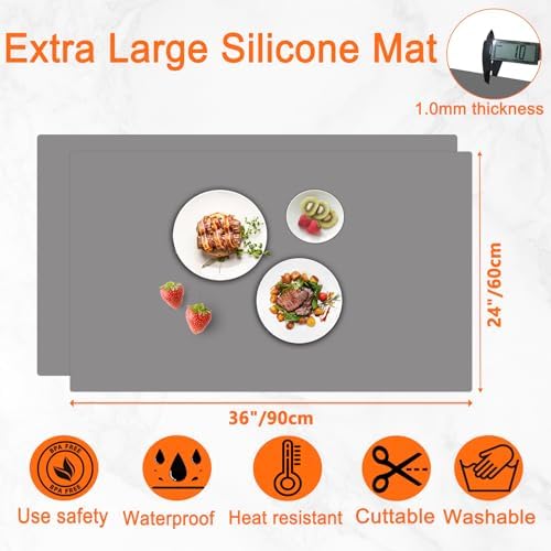 2Pack Large Silicone Mats for Kitchen Counter, 36''x24''(90cmx60cm) Heat Resistant Mat for Kitchen Island, Waterproof Multipurpose Countertop Protector, Semitransparent - Image 2