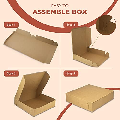 Fit Meal Prep 10 Pack Kraft Bakery Boxes, 10 x 10 x 2.5 Inches Brown Pastry Boxes, Cardboard Treat Boxes Pie Boxes Cookie Boxes Dessert Boxes for Cupcakes, Chocolates, Donuts, Macarons - Image 3