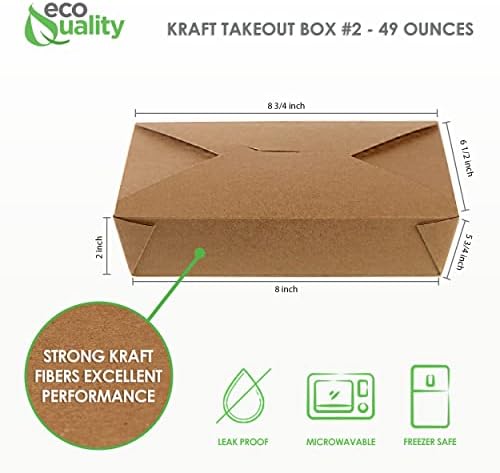Take Out Food Containers 49 oz Kraft Brown Paper Take Out Boxes Microwaveable Leak and Grease Resistant Food Containers, Food Truck,Recyclable Lunch Box #2 by EcoQuality (25) - Image 2