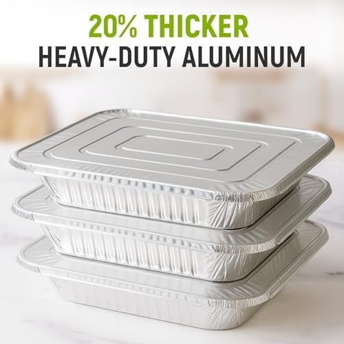 Aluminum Lids for 9" x 13" Half Size Steam Table Pans, Pack of 50 - USA-Made Disposable Foil Lids for Aluminum Trays - Tight-Fit, Leak-Resistant, Heat-Retaining, Oven and Freezer Safe - Image 5