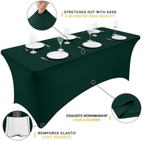Smiry 5Pack Spandex Table Cloth 6FT, Elastic Fitted Hunter Green Tablecloth - Image 2