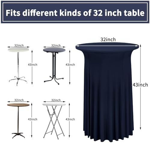 8 Packs Navy Blue Round Cocktail Table Skirt 32"x 43" - Image 2