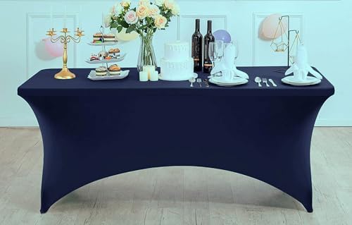 MDS® Pack of 2 Spandex Tablecloth 6FT Tight Fitted Stretch Table Cover – Washable Wrinkle-Free Reusable Elastic Patio Tablecloth for Wedding, Party, Banquet, Trade Show, Event Décor - Navy Blue - Image 2