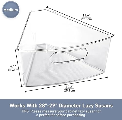 Leeden Lazy Susan Organizer for 28" Diameter Corner Lazy Susan, Plastic Kitchen Cabinet Storage Bins with Handle, 6 Packs, 1/8 Wedge - Food Safe, BPA Free - Image 2
