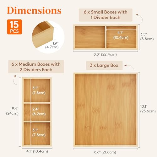 Lifewit Drawer Organizer 15 Pack(33 Grid) with 18 Inserts - Image 2