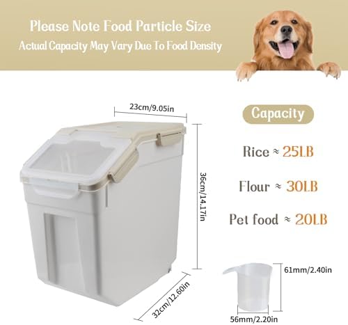 Large Flour Storage Container Bin 25lb, 2Pack Airtight Rice Storage Containers with Wheels Seal Locking Lid, BPA Free with Measuring Cup&Scoop for Flour, Rice, Grain(Gray) - Image 3