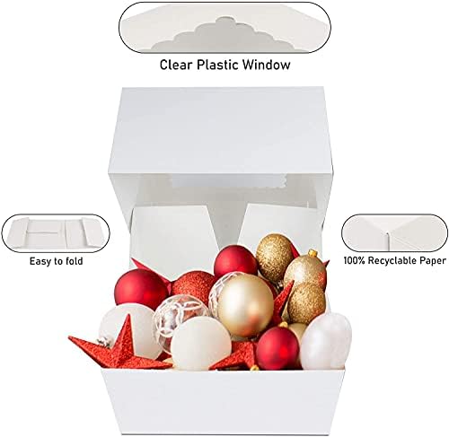 O'CREME White Square Cake Box 8 x 8 x 5 Inch, with Scalloped Window, Kraft Paperboard Bakery Box with Auto-Popup Window - Pack of 5 - Image 4
