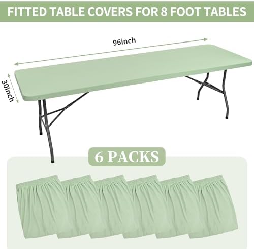 6 Pack Stretch Table Top Cap Cover, Sage Green, 30" x 96" - Image 2