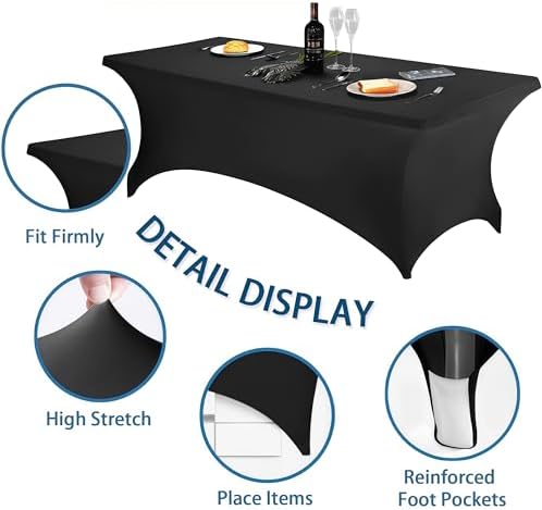 6FT Black Table Cloth - 4 Pack Fitted Stretch Rectangle Spandex Tablecloth, Washable Table Cover for Party, Picnic, Wedding, Banquet, Birthday and Festival(30" x 72") - Image 5