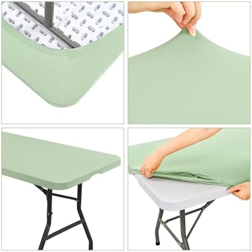 6 Pack Stretch Table Top Cap Cover, Sage Green, 30" x 96" - Image 6