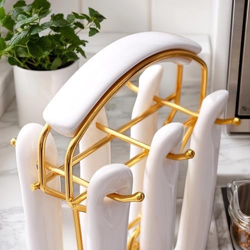 Stainless Steel Gold Kitchen Utensils Set with Holder & Spoon Rest, Durable Kitchen Accessories Includes 6 Cooking Utensils, 1 Hanging Rack,1 Ladle Holder, Easy to Clean, Modern Countertop Décor - Image 6