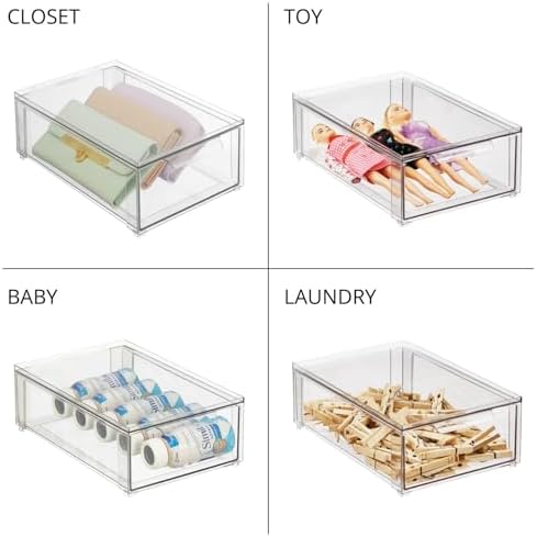 mDesign Plastic Stackable Bathroom Storage Organizer Bin with Pull Out Drawer for Cabinet, Vanity, Shelf, Cupboard, Cabinet, or Closet Organization - Lumiere Collection - 8 Pack - (Clear, 8 x 12 x 4) - Image 7