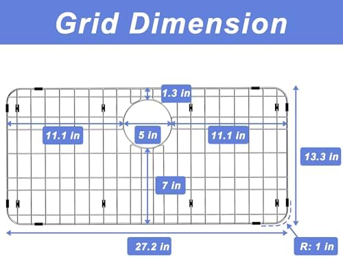 Sink Protector for Kitchen Sink,Sink Rack 27.2" X 13.3",Large Metal Sink Grate with Strainer,Stainless Steel Sink Grid for Bottom of Sink with Rear Drain Hole Dia 5",Corner Radius 1" - Image 3