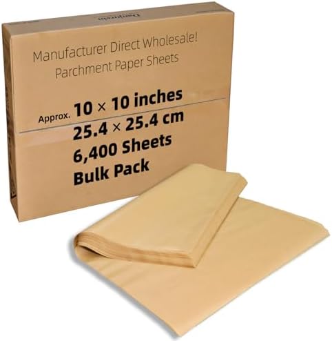 10x10-6400 Bulk Sheets - Commercial Parchment Paper Squares | Pre-Cut Heavy-Duty Non-Stick 428°F for Food Factories, Bakery Lines & Catering Bulk Cooking by DanjureinParchmentManufacturer