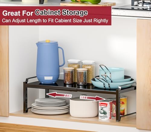 X-cosrack 12" Wide 100LBS Loading-Bearing Heavy Duty Kitchen Storage Shelf, Expandable Cabinet Shelf Organizer, Stackable Adjustable Storage Shelves for Kitchen Cabinet Cupboard Pantry Counter - Image 7