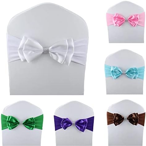 6 PCS Double Bows Stretch Chair Sashes, for Wedding Party Chair Cover Decoration, Spandex Stretch Chairs Bands (Pack of 6 White) - Image 2