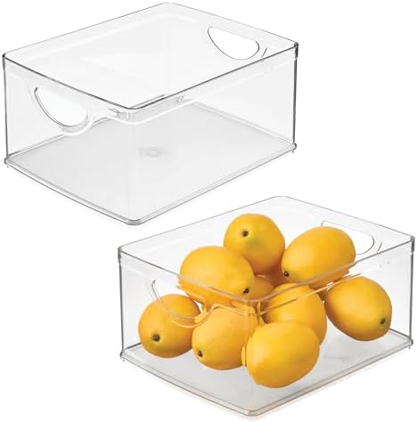iDesign Pantry Storage Bins with Handles, Set of 2, Clear | Organizer Bins, For Cabinets or Fridge by iDesign