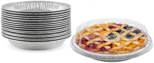 PACTOGO 9" Aluminum Foil Pie Pans 1 1/4" Extra Deep with Clear Dome Lids - Made in USA Disposable Tins (Pack of 25 Sets) by PACTOGO