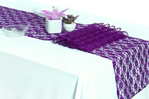 MDS Pack of 25 Wedding 12 x 108 inches Lace Table Runner for Wedding, Decorations for Birthday Parties, Banquets, Graduations, Engagements, and Runners fit Rectangle, Round Table- Purple by MDS