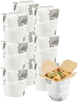 Restaurantware Bio Tek 3.3 x 3 x 4 Inch Food Containers 50 Durable Noodle Boxes - Disposable Sustainable Newsprint Paper 16-Ounce Takeout Boxes Round For Takeouts And Delivery Or Picnics by Restaurantware