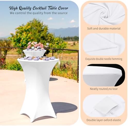 Pesonlook 10 Pack White Cocktail Spandex Table Cover,32x43 Inch - Image 5